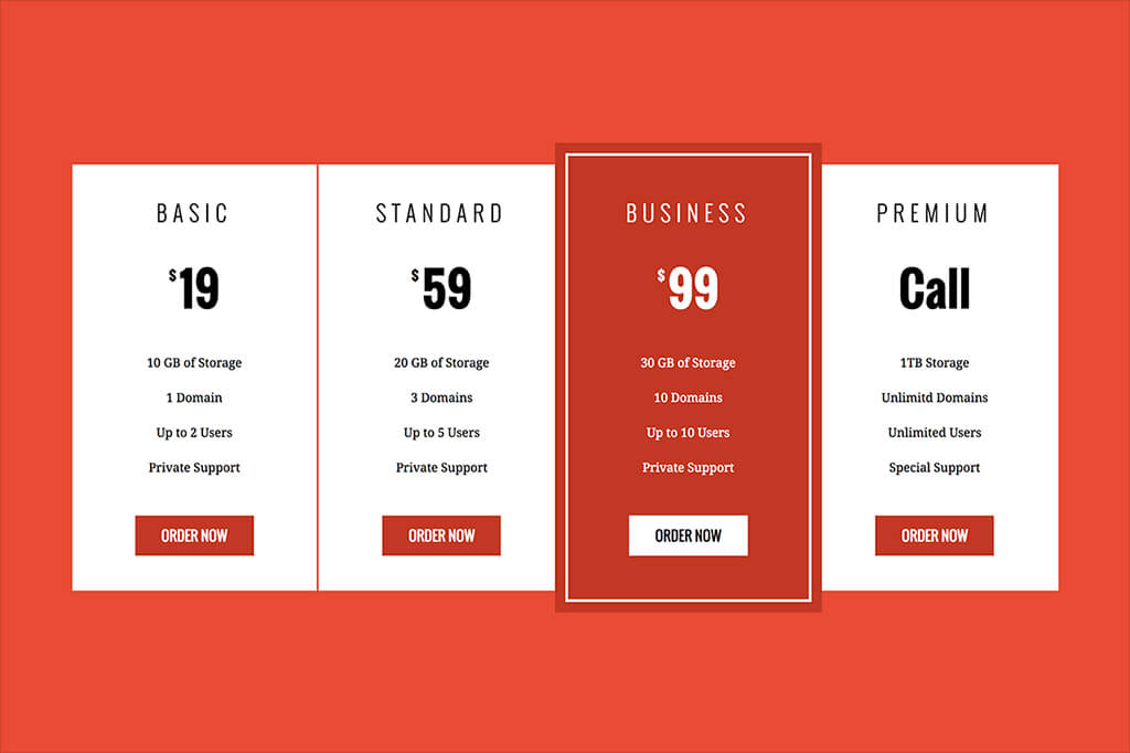 pricing table